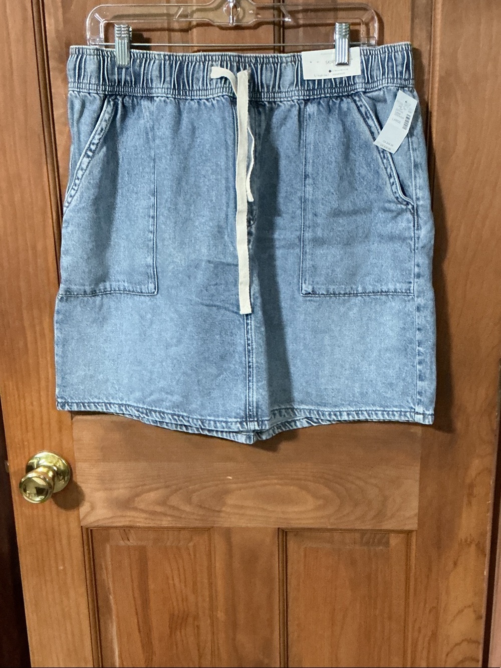 Maurices Light Blue Denim Drawstring Mini Skirt